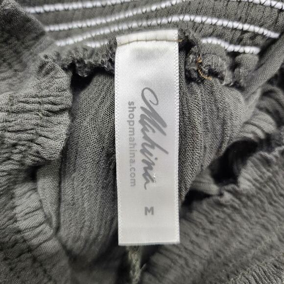 Mahina Pants Women M Green Crepe Rayon Pull On High Rise Smocked Waist Wide Leg - Picture 3 of 9